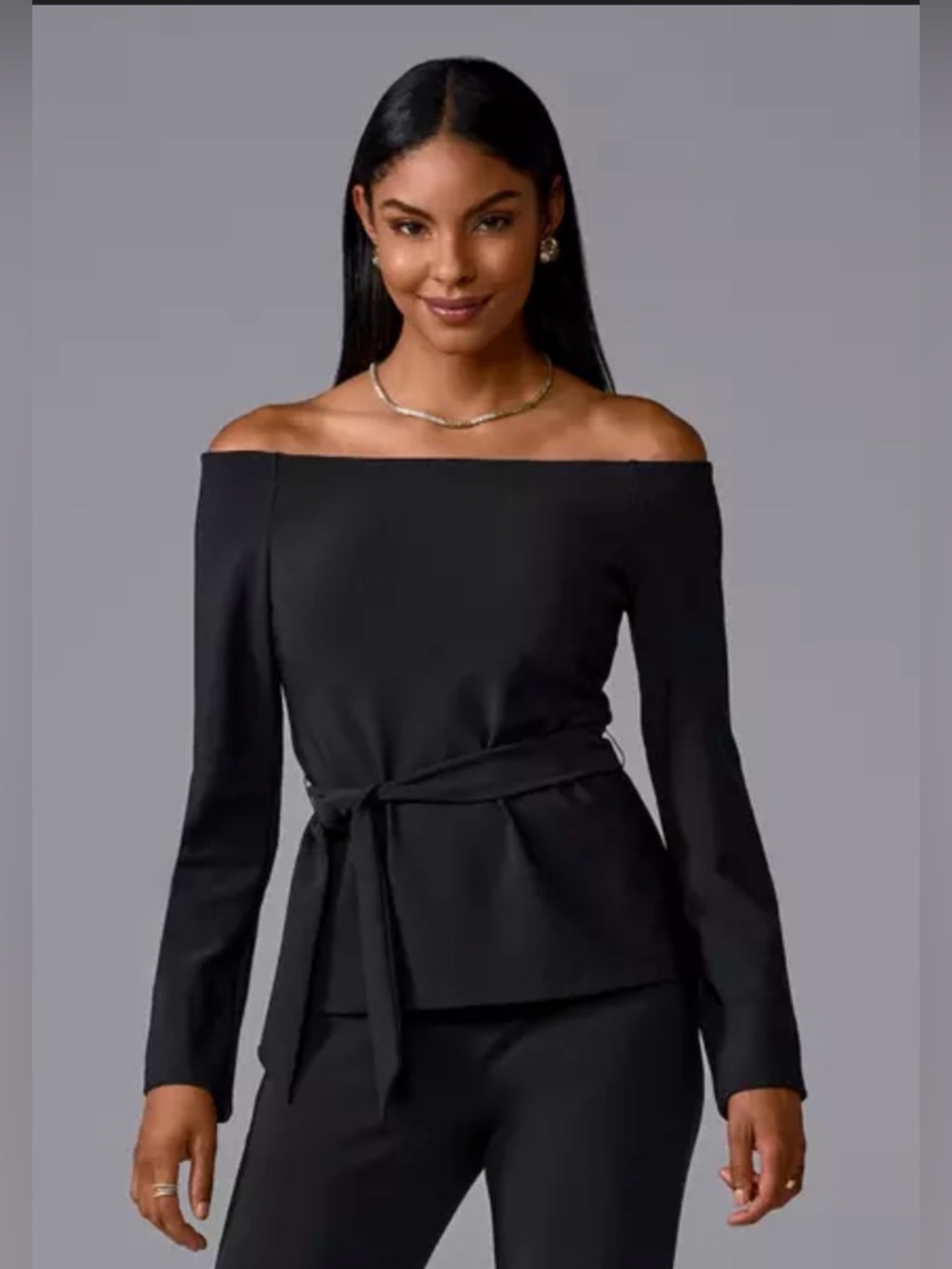 NWT Boston Proper Black Beyond Travel Belted Off The Shoulder Top
